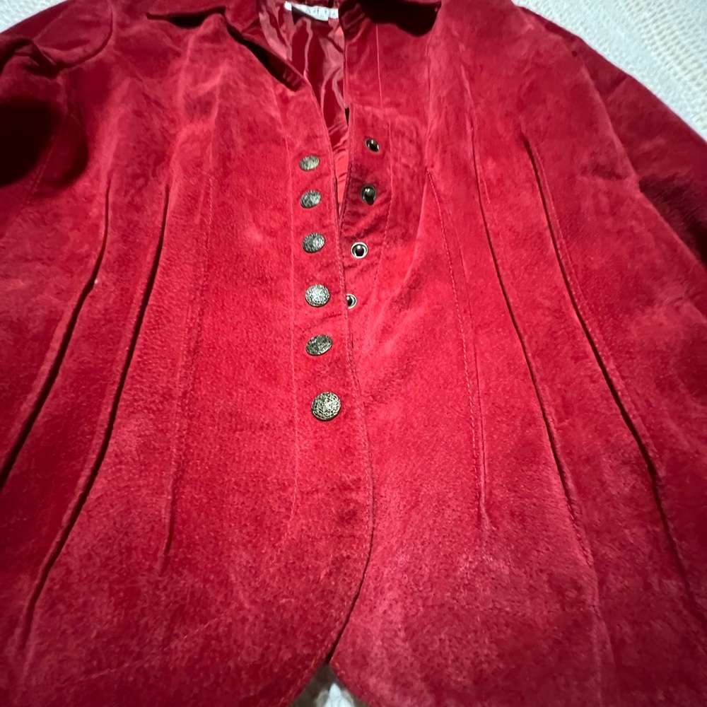 Suede Women's Leather Jacket, size M, red, elegant